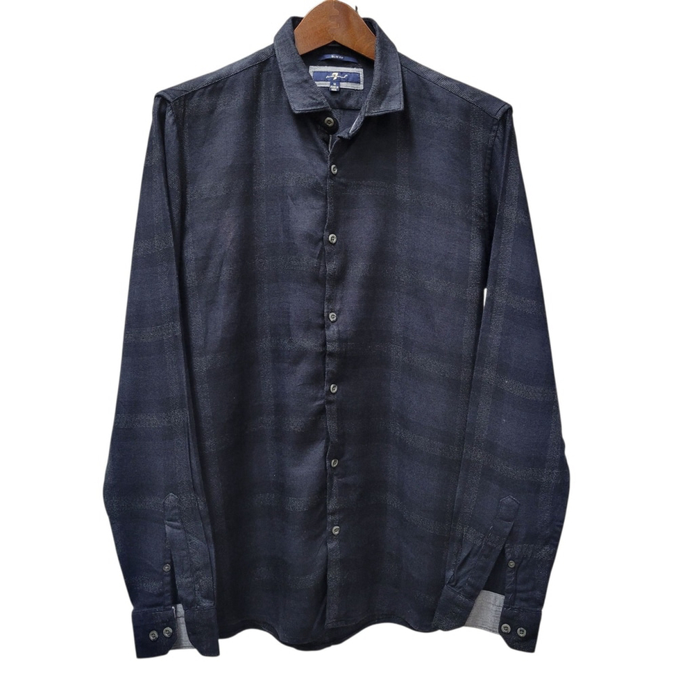 7 For All Mankind Slim-Fit Long-Sleeves Plaid Shirt Size Medium Men's
